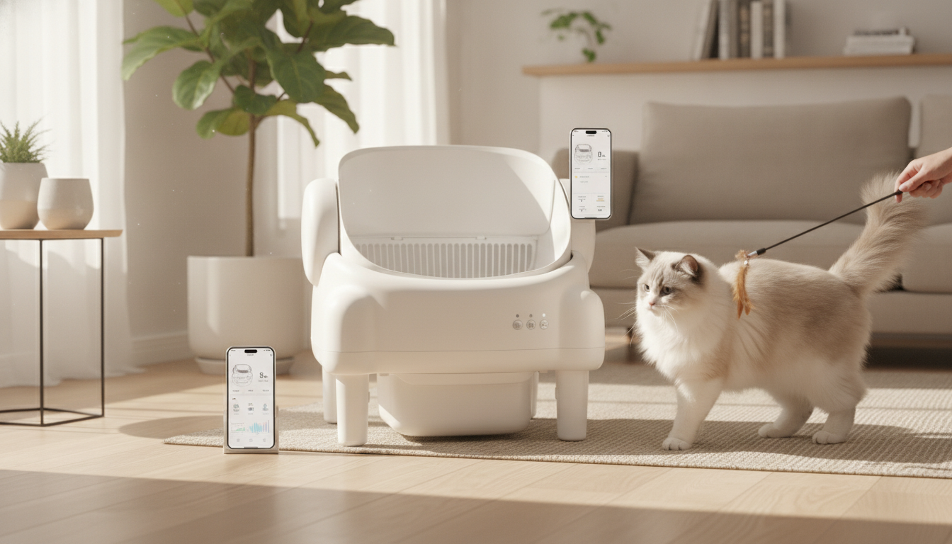 Open-Top Smart Self-Cleaning Litter Box: App + Sensors
